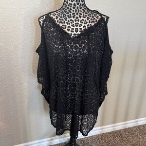 Avenue Black Crochet Cold-Shoulder Top